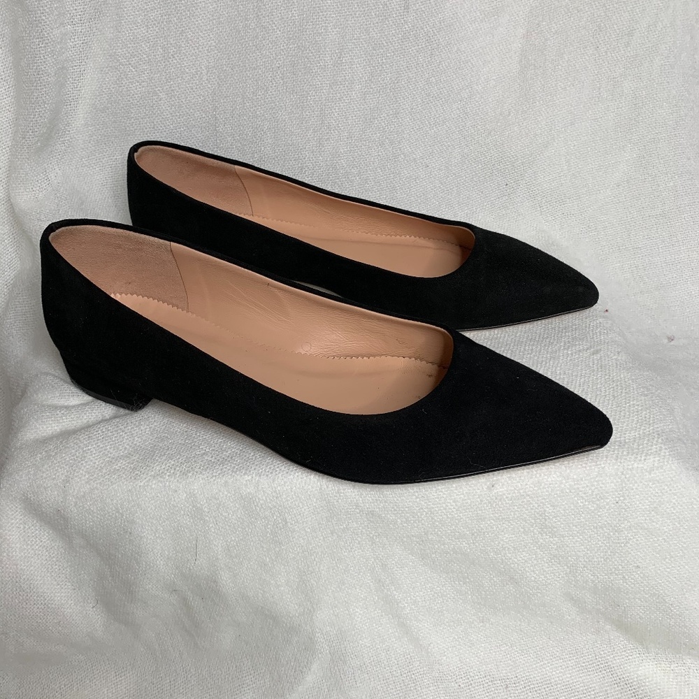 J. Crew suede pointed- toe flat black Size:7.5